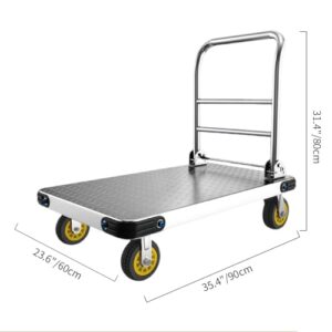 Platform Truck, Foldable Push Dolly Cart with 2000LBS Weight Capacity, Heavy Duty 36 x 24in Large Flatbed Hand Truck with 6'' 360 Degree Swivel Wheels(New Version)