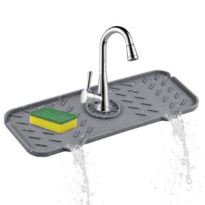 silicone faucet mat for kitchen, sink splash guard, sink draining pad behind faucet, kitchen sink accessories, faucet absorbent mat, bathroom faucet water catcher mat (grey (15.4" x 5.9"))