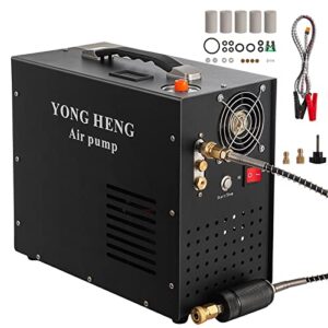 yong heng pcp air compressor auto-stop, 4500 psi air compressor oil-free w/built-in water-oil separator filter, 30mpa high pressure air compressor pump air fan cooling powered by car 12v dc 110v ac