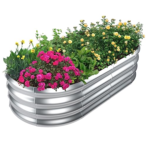 SnugNiture Galvanized Raised Garden Bed, 4x2x1ft Oval Metal Planter Box for Planting Outdoor Plants Vegetables