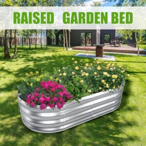 SnugNiture Galvanized Raised Garden Bed, 4x2x1ft Oval Metal Planter Box for Planting Outdoor Plants Vegetables