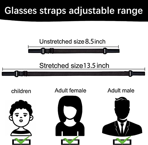 VINSONSI Glasses Strap - 3 Pcs Adjustable Eyeglass Strap and 3 Pcs Glasses Cloth Combination set - suitable for Men's and Women's Eyeglass Straps, Kids Eyeglass Straps, Sunglass Straps