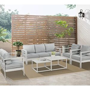 Solaste Aluminum Outdoor Patio Furniture Set, Metal Outside Patio Furniture Conversation Sets with Nesting Coffee Table, Outdoor Seating Set with 5” Olefin Cushions for Backyard Deck Lawn, White