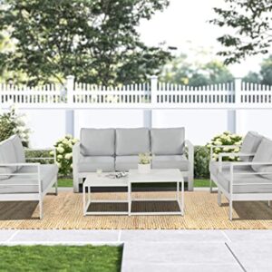 Solaste Aluminum Outdoor Patio Furniture Set, Metal Outside Patio Furniture Conversation Sets with Nesting Coffee Table, Outdoor Seating Set with 5” Olefin Cushions for Backyard Deck Lawn, White