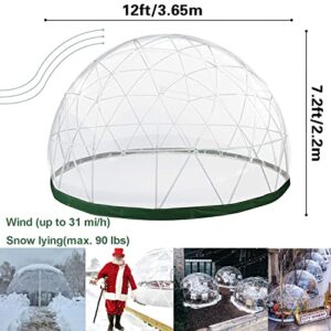 Garden Igloo Dome, 12FT Bubble Tent Garden Dome Tent with PVC Cover and Garden Dome Mesh, 5-7 Person All Year Use Geodesic Dome Tent for Sunbubble, Backyard, Outdoor Winter, Party