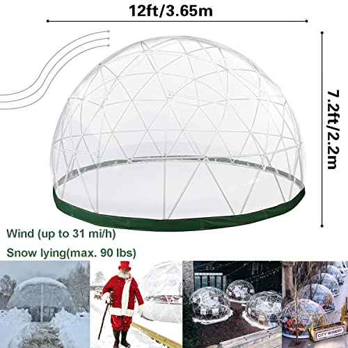 Garden Igloo Dome, 12FT Bubble Tent Garden Dome Tent with PVC Cover and Garden Dome Mesh, 5-7 Person All Year Use Geodesic Dome Tent for Sunbubble, Backyard, Outdoor Winter, Party