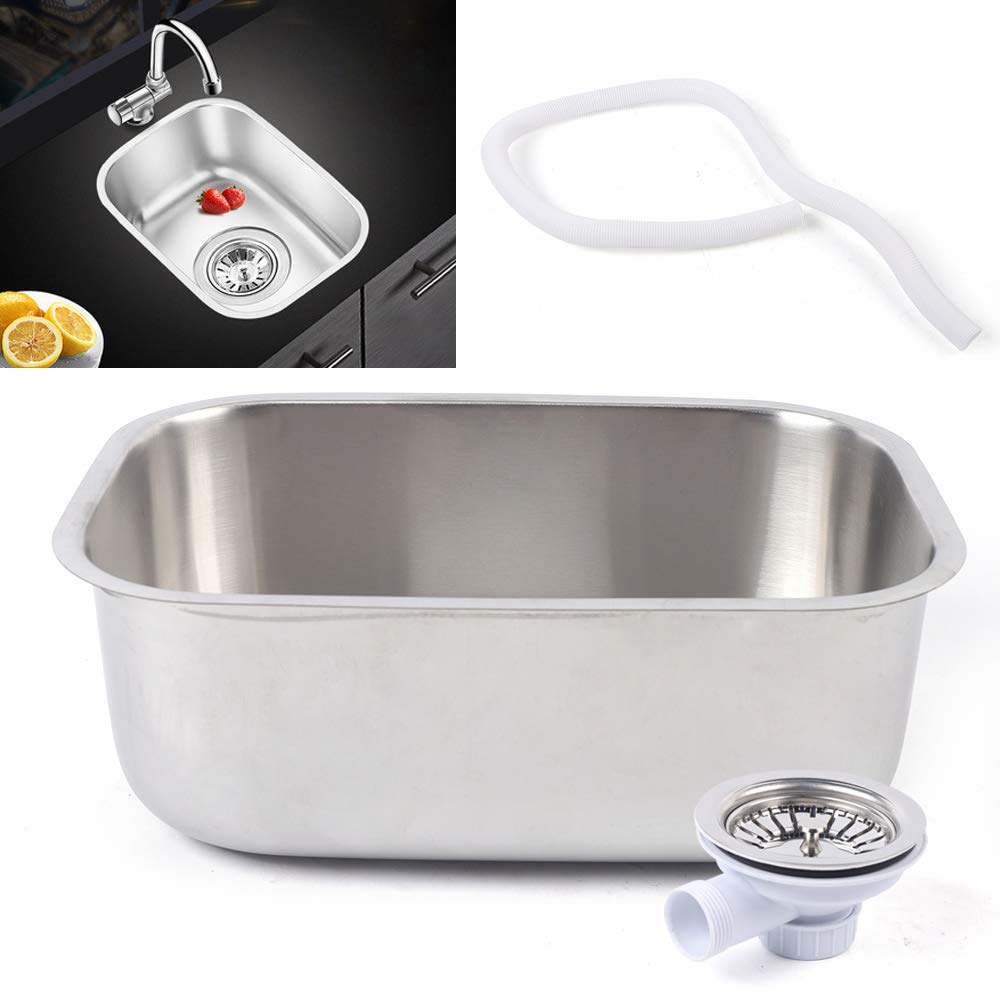 RV Caravan Sink 304 Stainless Steel Kitchen Bathroom Hand Wash Basin Boat Camper Rectangular Sink with Water Outlet and Pipe 12.6x8.7x4.7in