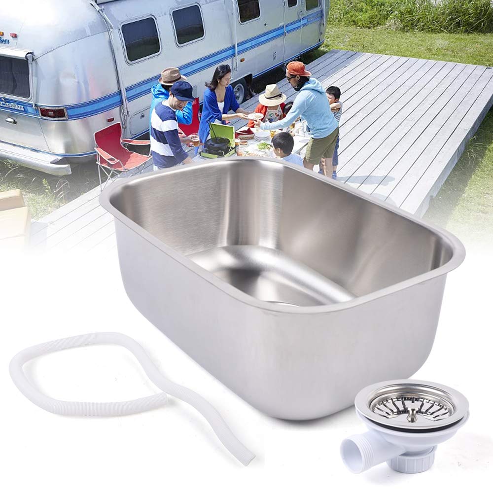 RV Caravan Sink 304 Stainless Steel Kitchen Bathroom Hand Wash Basin Boat Camper Rectangular Sink with Water Outlet and Pipe 12.6x8.7x4.7in