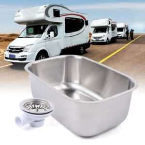 RV Caravan Sink 304 Stainless Steel Kitchen Bathroom Hand Wash Basin Boat Camper Rectangular Sink with Water Outlet and Pipe 12.6x8.7x4.7in