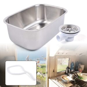 RV Caravan Sink 304 Stainless Steel Kitchen Bathroom Hand Wash Basin Boat Camper Rectangular Sink with Water Outlet and Pipe 12.6x8.7x4.7in