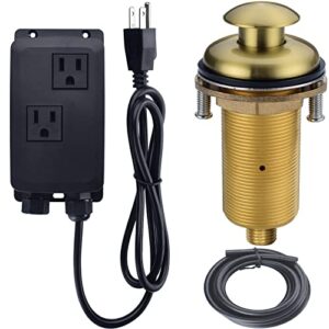 trustmi garbage disposal air switch kit long brass kitchen sink top waste disposer on/off button with dual outlet socket power module, brushed gold