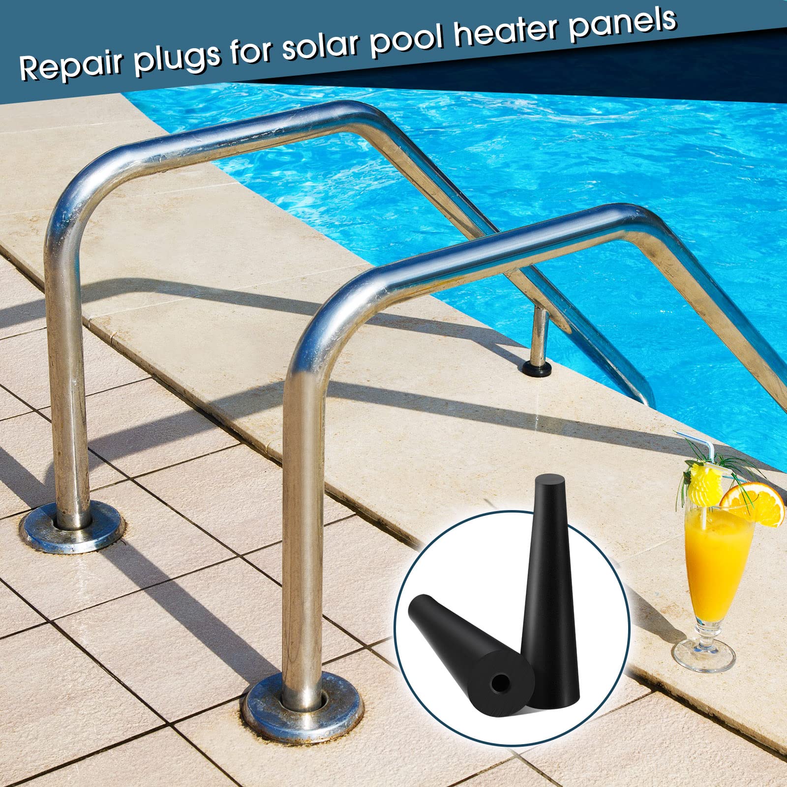 60 Pcs Pool Solar Panels Repair Plugs Solar Pool Heater Repair Kit Pool Solar Plugs for Solar Swimming Pool Heater Panels, Black (0.250)