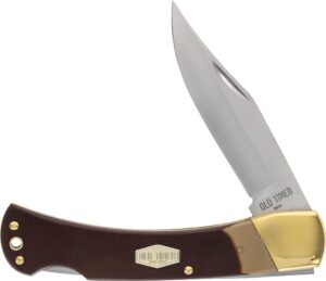 old timer 6ot golden bear traditional lockback pocket knife with 3.9in high carbon stainless steel clip point blade, sawcut handle, and lanyard hole for hunting, whittling, camping, edc, and outdoors