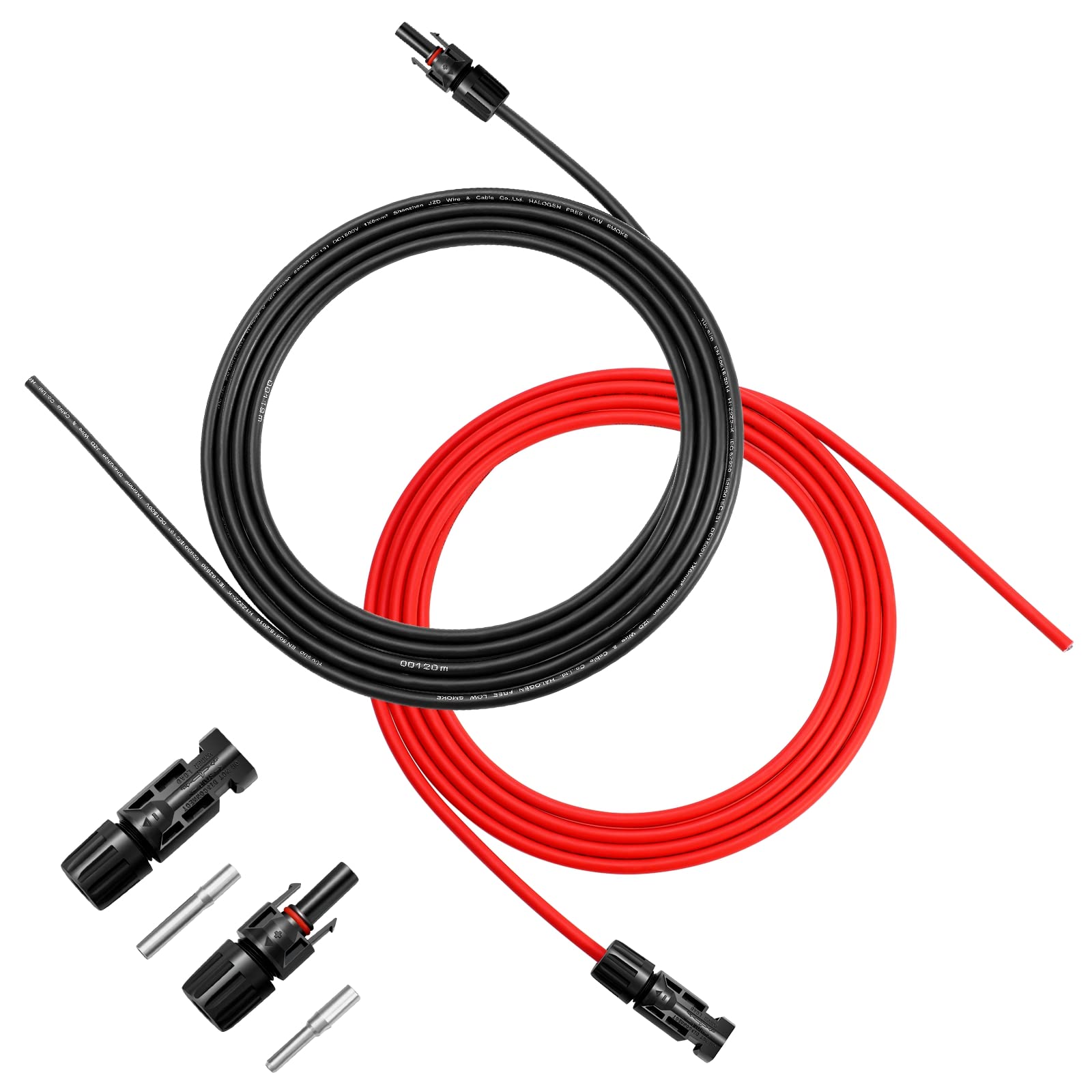 WBGADAM Solar Extension Cable 10Ft/3M with Female and Male mc4 Connector 10 AWG 6mm² with Extra Free Pair of Connectors Solar Panel Adaptor Kit Tool (3M Red + 3M Black)