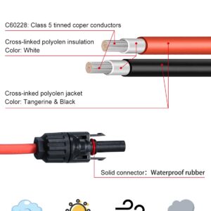 WBGADAM Solar Extension Cable 10Ft/3M with Female and Male mc4 Connector 10 AWG 6mm² with Extra Free Pair of Connectors Solar Panel Adaptor Kit Tool (3M Red + 3M Black)