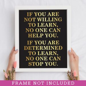 Motivational Wall Art for Office - Gold Foil 8 x 10 Unframed Prints - Positive Inspirational Quotes Encouraging Poster for Living Room Bedroom Bathroom Decor