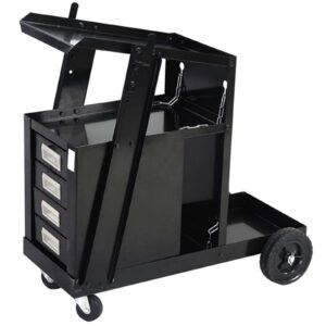 rolling welding cart with 4 drawers,mig tig arc plasma cutter machine heavy duty welding welder cart with tank storage & 2 cable hooks & safety chain,100 lbs capacity