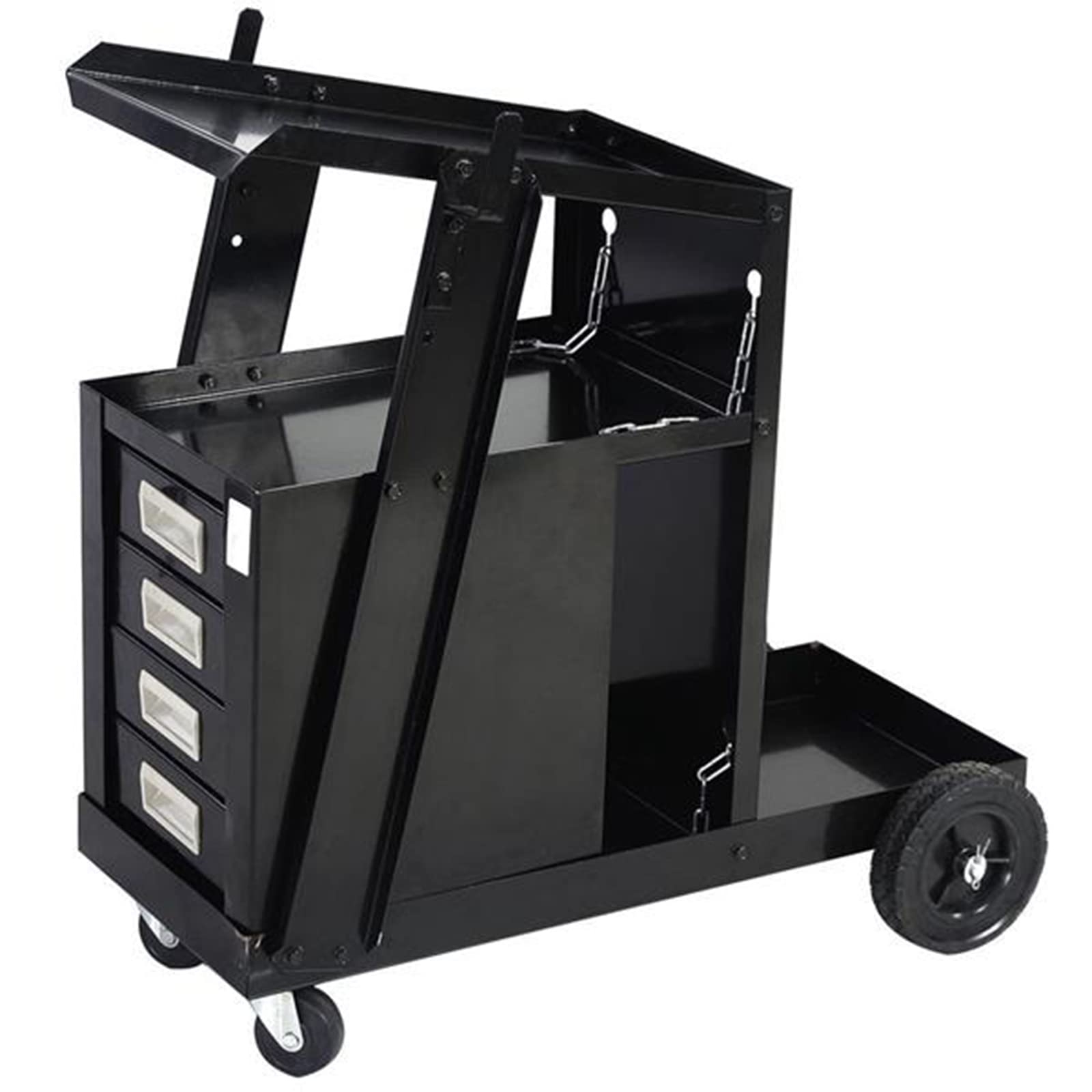 Rolling Welding Cart with 4 Drawers,MIG TIG ARC Plasma Cutter Machine Heavy Duty Welding Welder Cart with Tank Storage & 2 Cable Hooks & Safety Chain,100 Lbs Capacity