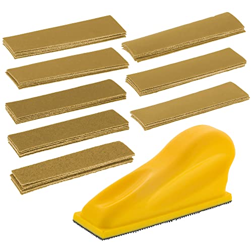 Dura-Gold Micro Hand Sanding Block Kit, 3.5” x 1” Pad, Hook & Loop Backing, 40 Sandpaper Sheets, 5 Each 60, 80, 120, 180, 220, 320, 400, 600 Grit - Wood Woodworking, Small Detail Finishing Sander