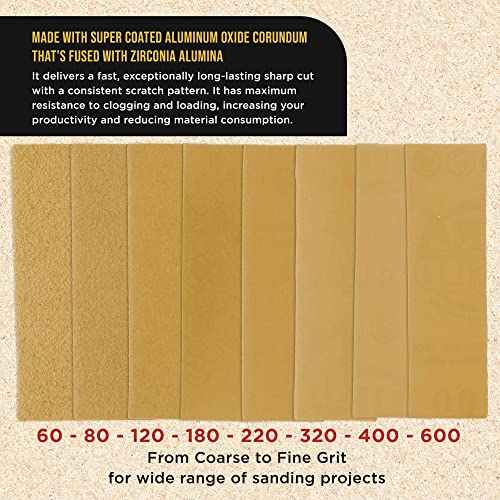 Dura-Gold Micro Hand Sanding Block Kit, 3.5” x 1” Pad, Hook & Loop Backing, 40 Sandpaper Sheets, 5 Each 60, 80, 120, 180, 220, 320, 400, 600 Grit - Wood Woodworking, Small Detail Finishing Sander