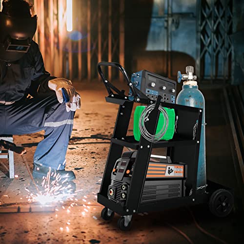 3 Tiers Rolling Welding Cart with Wheels,Rolling Welder Plasma Cutter,Heavy Duty Welding Carts with Wheels and Tank Storage for TIG MIG ARC, Black