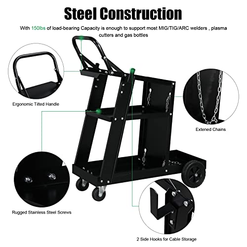 3 Tiers Rolling Welding Cart with Wheels,Rolling Welder Plasma Cutter,Heavy Duty Welding Carts with Wheels and Tank Storage for TIG MIG ARC, Black