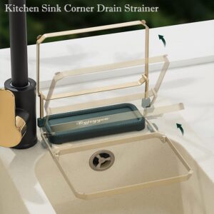 Kitchen Sink Strainer Net, Kitchen Sink Strainer Drain and Rag Rack with 100pcs Filter Bags, Collapsible Kitchen Sink Strainer Drain Basket (Green+100 Filter Nets)