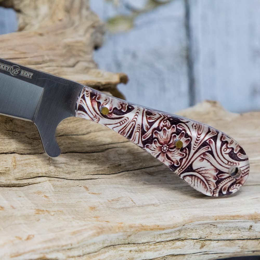 WHISKEY BENT HAT CO. Bullcutter 2 Fixed Blade Knife 440C Stainless Steel 6" Blade w/Leather Sheath (Bullcutter 2 - Floral Tool)