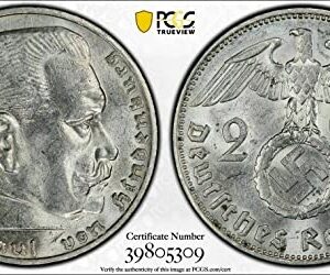 1938 E Rare Old WWII German War SILVER Coin 1938-E Germany 2 Mark PCGS UNC Details 2pf PCGS Fair