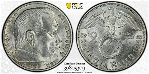 1938 E Rare Old WWII German War SILVER Coin 1938-E Germany 2 Mark PCGS UNC Details 2pf PCGS Fair