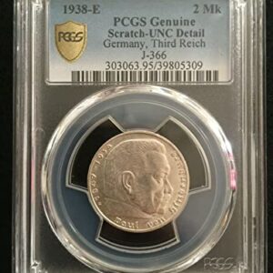 1938 E Rare Old WWII German War SILVER Coin 1938-E Germany 2 Mark PCGS UNC Details 2pf PCGS Fair