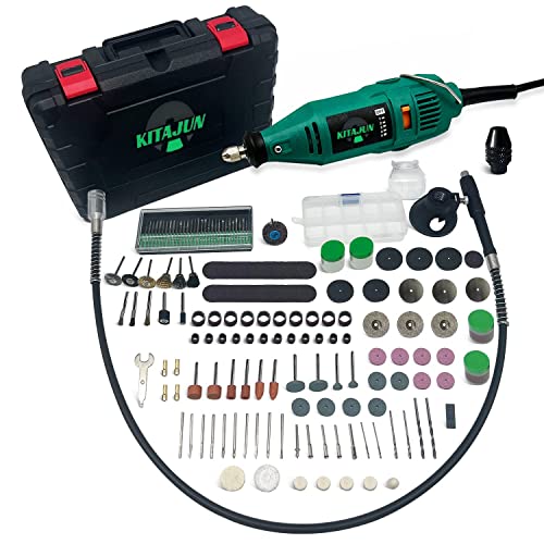 Kitajun Rotary Tool Kit, 5 Speed Adjustments 10000-37000RPM, Equipped with Flex Shaft and Multifunctional Chuck, 218 Accessories, Power Multipurpose Set for Craft Projects and DIY Creations