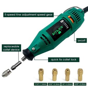 Kitajun Rotary Tool Kit, 5 Speed Adjustments 10000-37000RPM, Equipped with Flex Shaft and Multifunctional Chuck, 218 Accessories, Power Multipurpose Set for Craft Projects and DIY Creations