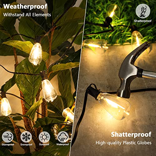 Sucolite 100FT Outdoor String Lights for Patio Waterproof Connectable ST38 LED Light String with 50+2 Vintage Edison Bulbs Dimmable Shatterproof Outside Hanging Lights Backyard Balcony Gazebo Bistro