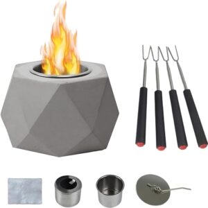 indoor fire pit tabletop set with 4 smores sticks - valentines day gifts - smokeless table top firepit - smores maker tabletop indoor kit - valentine's couples gift ideas - patio portable fireplace