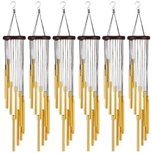 6 pieces wind chimes 28 inch deep tone wind chimes with 6 aluminum tubes memorial wind chimes outdoors soothing melody wind chimes rustic wind chimes for farmhouse garden patio home decor (gold)