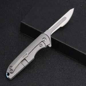 TENCHILON Ti28 Premium Mini Flipper Scalpel Folding Pocket Knife with 10pcs #24 Replaceable Blade, Textured 6AL4V Titanium Handle with Frame Lock Utility EDC Knives,