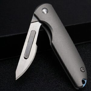 TENCHILON Ti28 Premium Mini Flipper Scalpel Folding Pocket Knife with 10pcs #24 Replaceable Blade, Textured 6AL4V Titanium Handle with Frame Lock Utility EDC Knives,