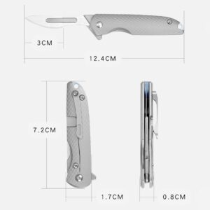 TENCHILON Ti28 Premium Mini Flipper Scalpel Folding Pocket Knife with 10pcs #24 Replaceable Blade, Textured 6AL4V Titanium Handle with Frame Lock Utility EDC Knives,