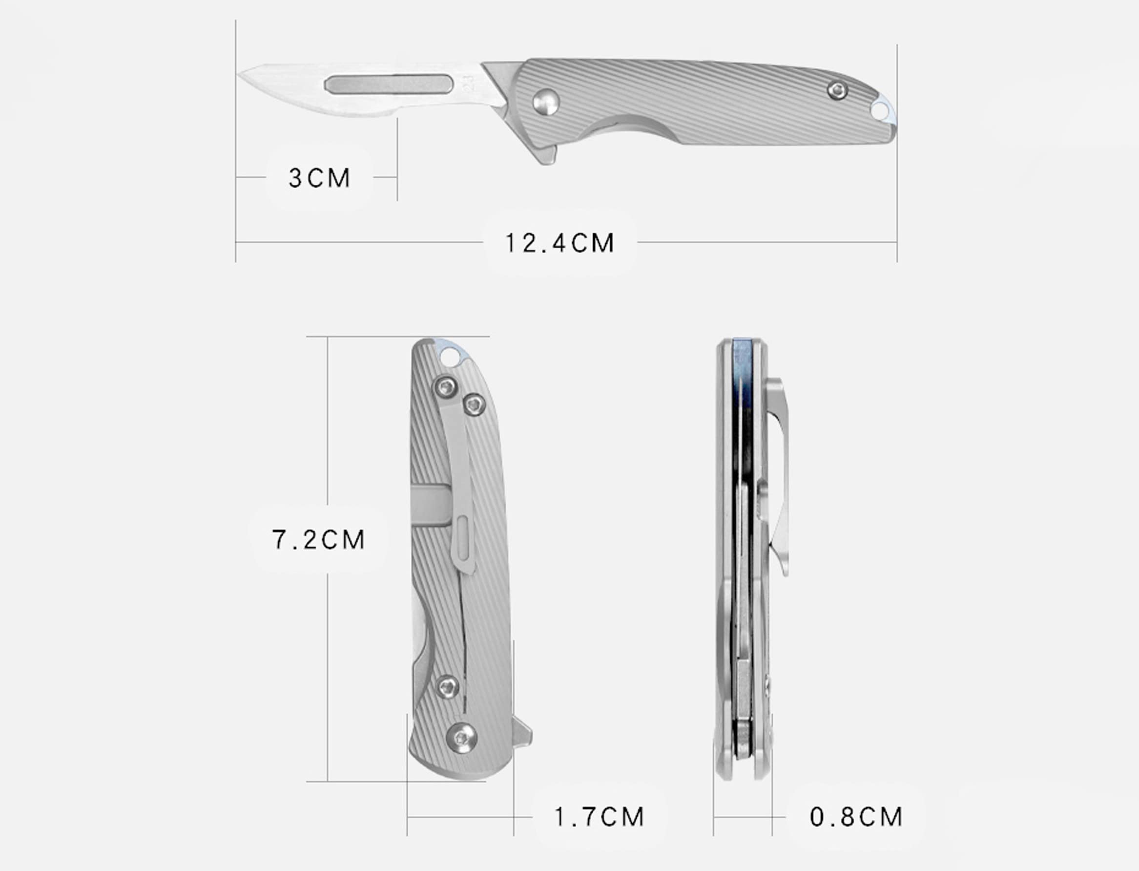 TENCHILON Ti28 Premium Mini Flipper Scalpel Folding Pocket Knife with 10pcs #24 Replaceable Blade, Textured 6AL4V Titanium Handle with Frame Lock Utility EDC Knives,