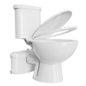 simple project 600 watt macerating toilet with pump, upflush toilet for basement toilet system, with 4 water inltes for bathroom, shower, laundry (two piece toilet)