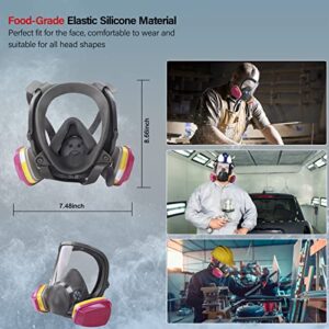 Evkocu Full Face Respirator Mask with 60923 Filter, Reusable Gas Cover Organic Vapor Mask, Paint Mask for Painting Spray, Dust, Epoxy Resin, Construction Work, Welding, Sanding, Woodworking, Chemical