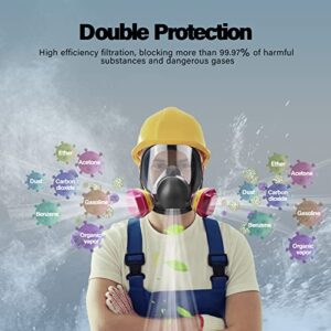Evkocu Full Face Respirator Mask with 60923 Filter, Reusable Gas Cover Organic Vapor Mask, Paint Mask for Painting Spray, Dust, Epoxy Resin, Construction Work, Welding, Sanding, Woodworking, Chemical
