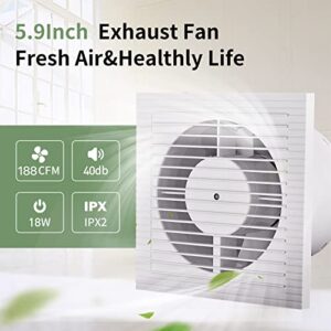 Hehou Bathroom Exhaust Fan 5.9 inch 188 CFM Spuer Quiet White Extractor Fan,Powerful Ceiling or Wall-Mount Ventilation Fan for Bathroom Bedroom Garage Office