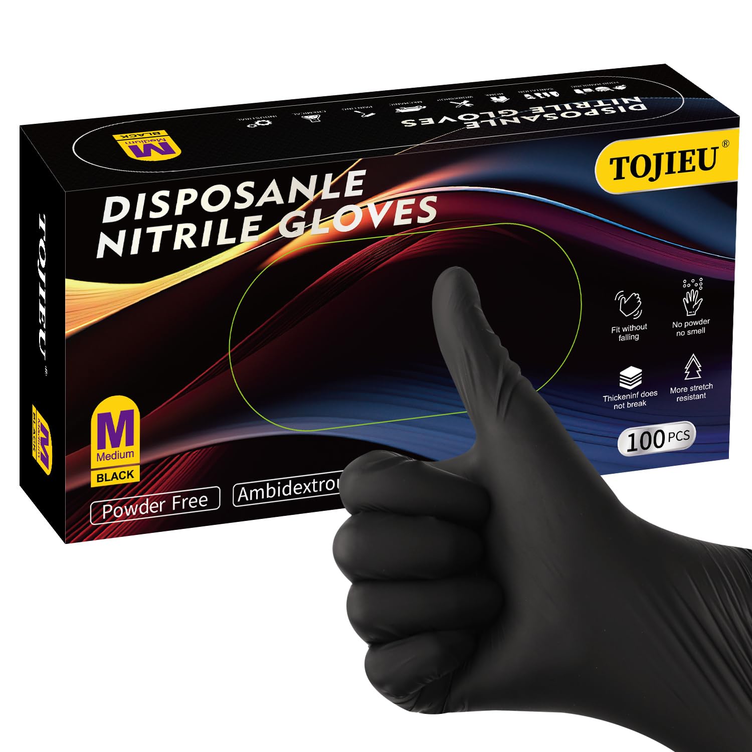 TOJIEU Disposable Nitrile Gloves - Versatile, Powder-Free, Latex-Free Cleaning Gloves for Household Use Medium-100pc