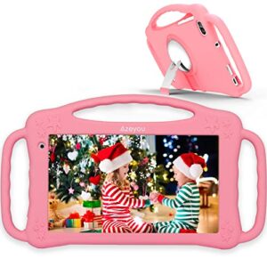 azeyou 7 inch android 11.0 tablet for kids, 2gb ram 32gb rom toddler tablet with bluetooth, wifi, dual camera, shockproof case, kids apps pre-installed, parental control, k10 tablet pink