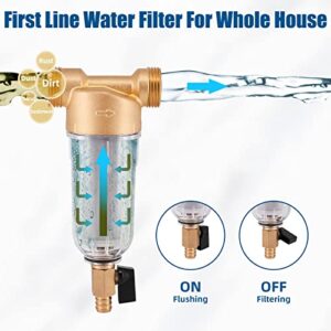Filterelated Reusable Whole House Spin Down Sediment Water Filter,50 Micron Flushable Prefilter Filtration, 1" MNPT + 3/4" FNPT + 3/4"MNPT, Lead-Free Brass,BPA Free