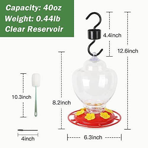 40 Ounces Hummingbird Feeder,Hummingbird Feeders for Outdoors Hanging,Plastic Humming Birds Feeders for Outside with 6 Feeding Perch Red