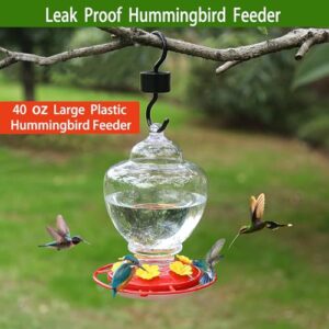 40 Ounces Hummingbird Feeder,Hummingbird Feeders for Outdoors Hanging,Plastic Humming Birds Feeders for Outside with 6 Feeding Perch Red