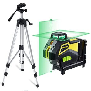 firecore 360° self leveling laser level with tripod, green cross line laser level with plumb dots laser tool and adjustable brightness technology - magnetic bracket&carry pouch included